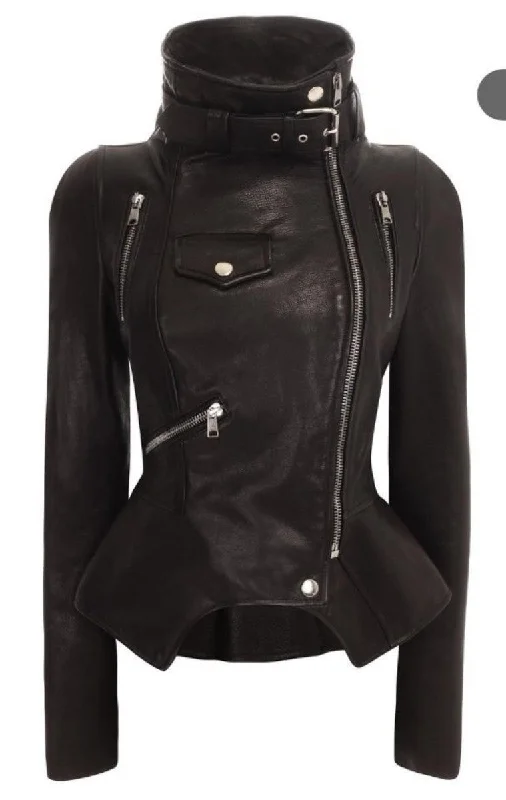 Women Real Lambskin Leather Biker Jacket KW336