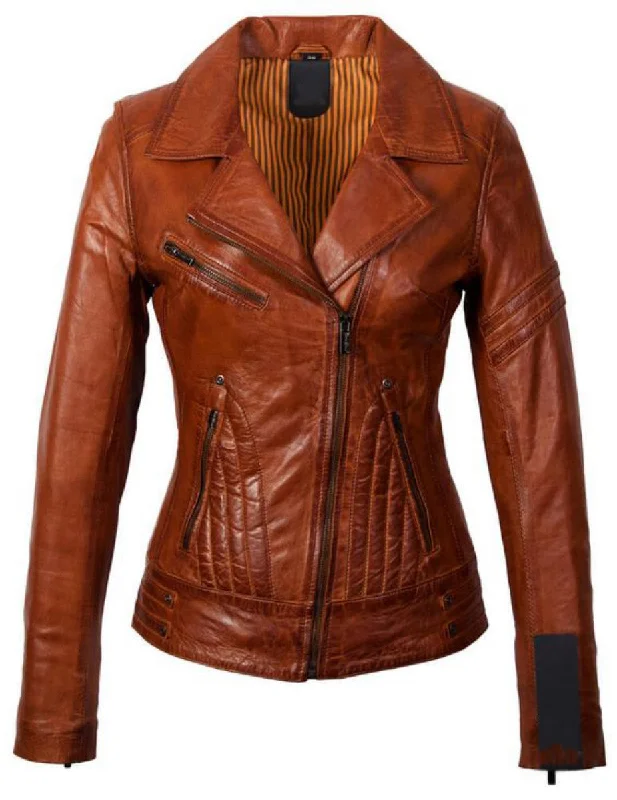 Women Real Lambskin Leather Biker Jacket KW353