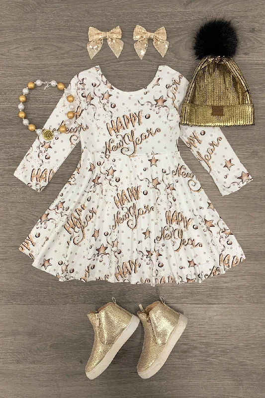 "Happy New Years" White & Gold Dress