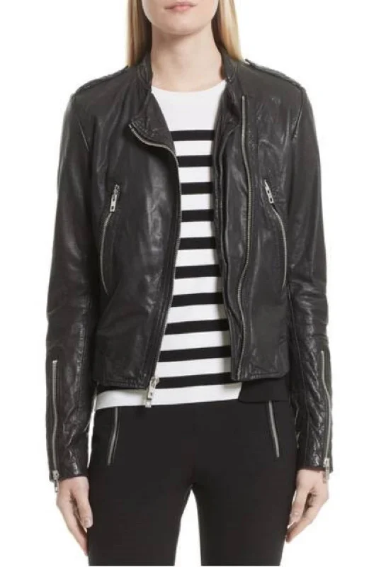 Women Real Lambskin Leather Biker Jacket KW364