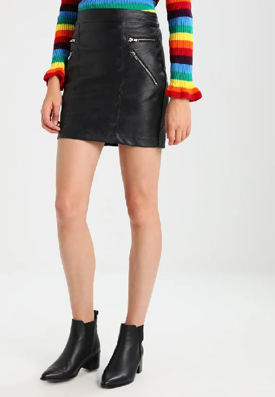 Women Real Lambskin Leather Mini Skirt WS129