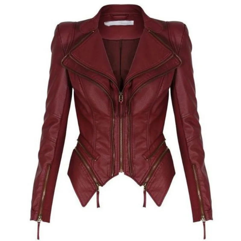 Women Real Lambskin Leather Biker Jacket KW348