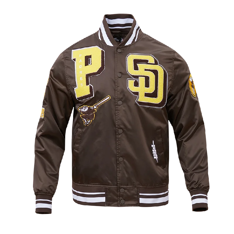 MLB SAN DIEGO PADRES MASHUP MEN'S RIB SATIN JACKET (BROWN/WHITE/BROWN)