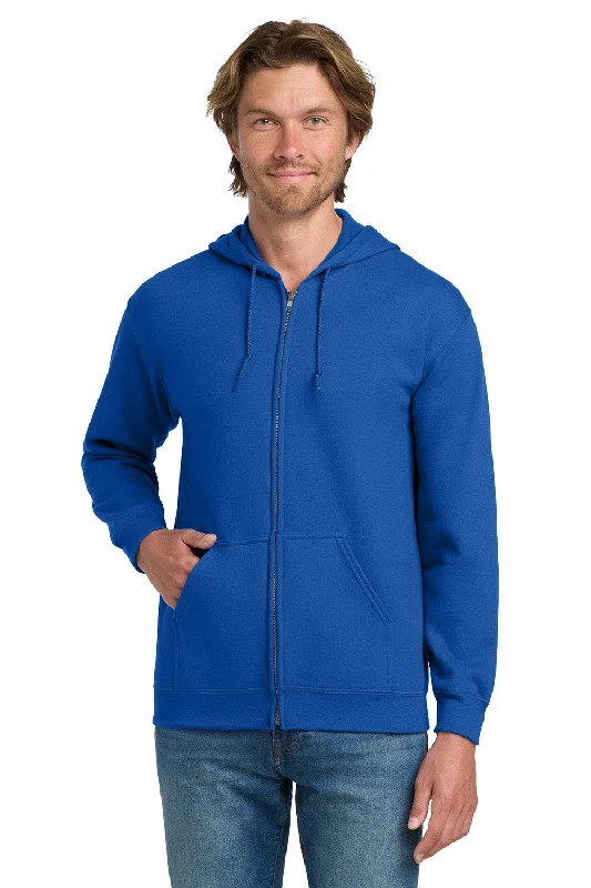 Gildan Mens Pill Resistant Full Zip Hooded Sweatshirt Hoodie w/ Pockets - Royal Blue