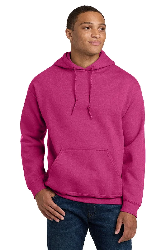 Gildan Mens Pill Resistant Hooded Sweatshirt Hoodie w/ Pouch Pocket - Heliconia Pink