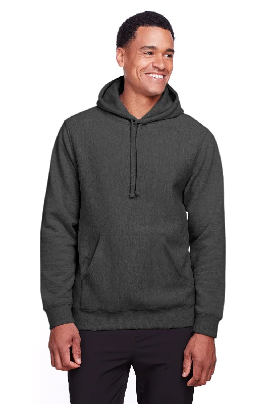 Team 365 Mens Zone HydroSport Fleece Water Resistant Hooded Sweatshirt Hoodie w/ Pouch Pocket - Heather Dark Grey