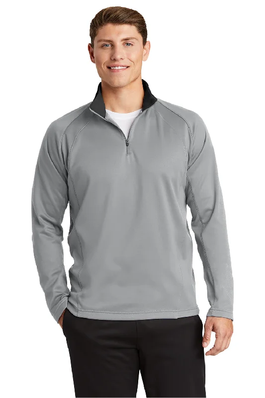 Sport-Tek Mens Sport-Wick Moisture Wicking Fleece 1/4 Zip Sweatshirt - Silver Grey/Black