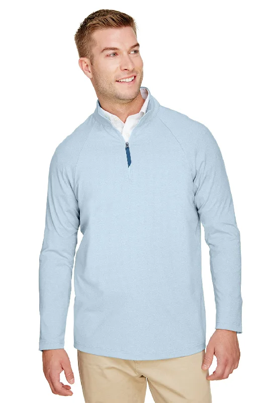 Devon & Jones Mens CrownLux Clubhouse Performance Moisture Wicking 1/4 Zip Sweatshirt - Ocean Blue