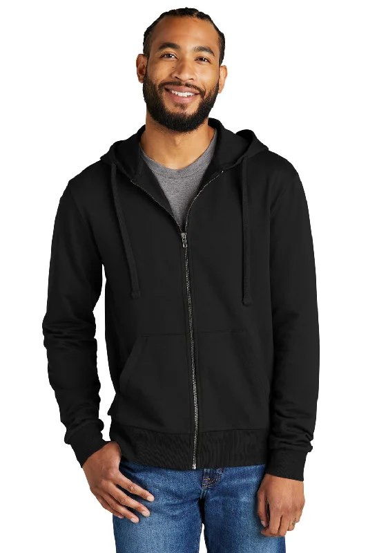 Allmade Mens Organic French Terry Full Zip Hooded Sweatshirt Hoodie w/ Pockets - Deep Black