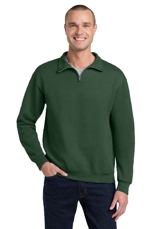 Trendy Casuals Jerzees Mens NuBlend Pill Resistant Fleece 1/4 Zip Sweatshirt - Forest Green