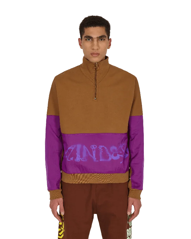 Sinister Screw Overlay Half Zip Sweatshirt Brown