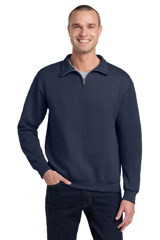 Jerzees Mens NuBlend Pill Resistant Fleece 1/4 Zip Sweatshirt - Navy Blue