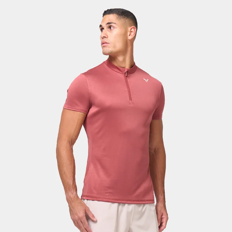 Essential Short Sleeve Zip Up Top - Marsala