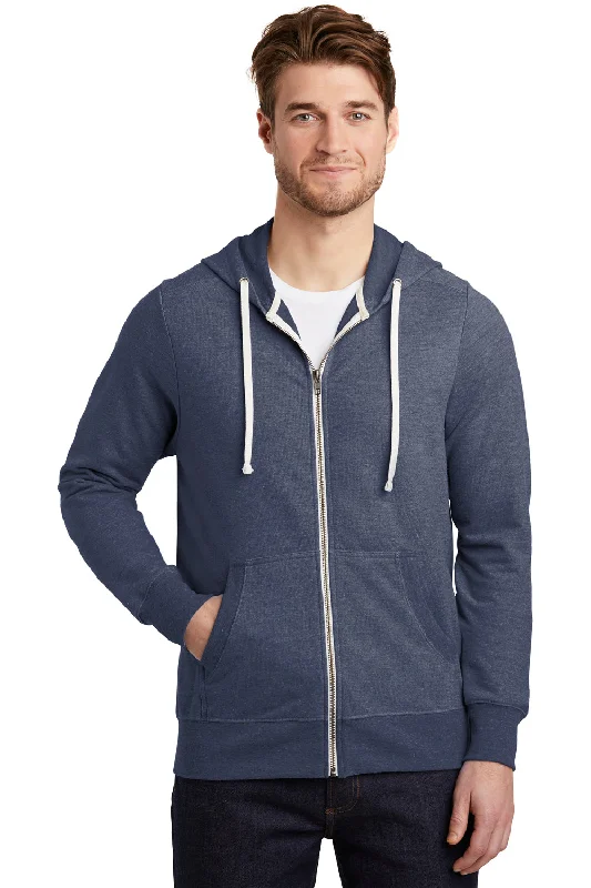 District Mens Perfect French Terry Full Zip Hooded Sweatshirt Hoodie w/ Pockets - New Navy Blue - Closeout