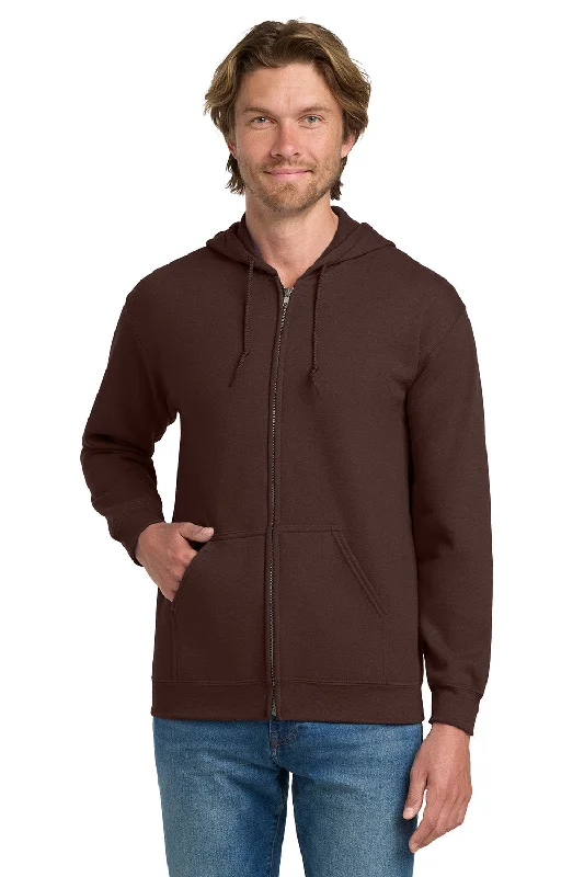 Gildan Mens Pill Resistant Full Zip Hooded Sweatshirt Hoodie w/ Pockets - Dark Chocolate Brown