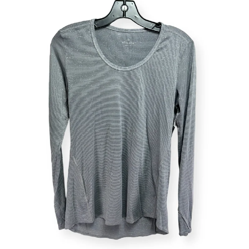 Silver Athletic Top Long Sleeve Crewneck Athleta, Size S