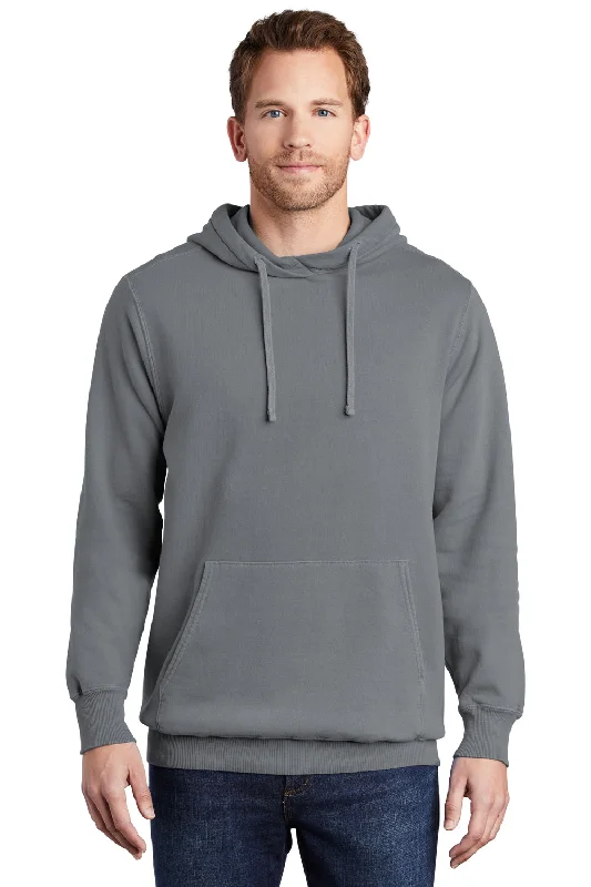 Port & Company Mens Beach Wash Fleece Hooded Sweatshirt Hoodie w/ Pouch Pocket - Pewter Grey