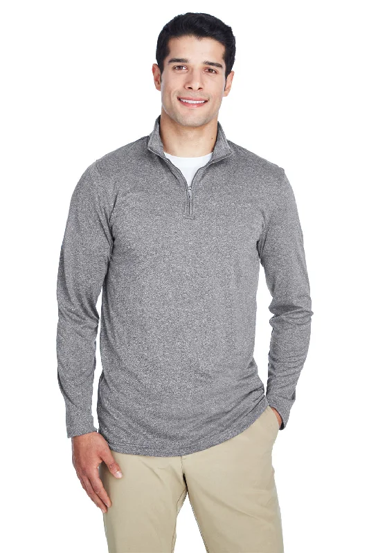 UltraClub Mens Heather Cool & Dry Performance Moisture Wicking 1/4 Zip Sweatshirt - Heather Charcoal Grey