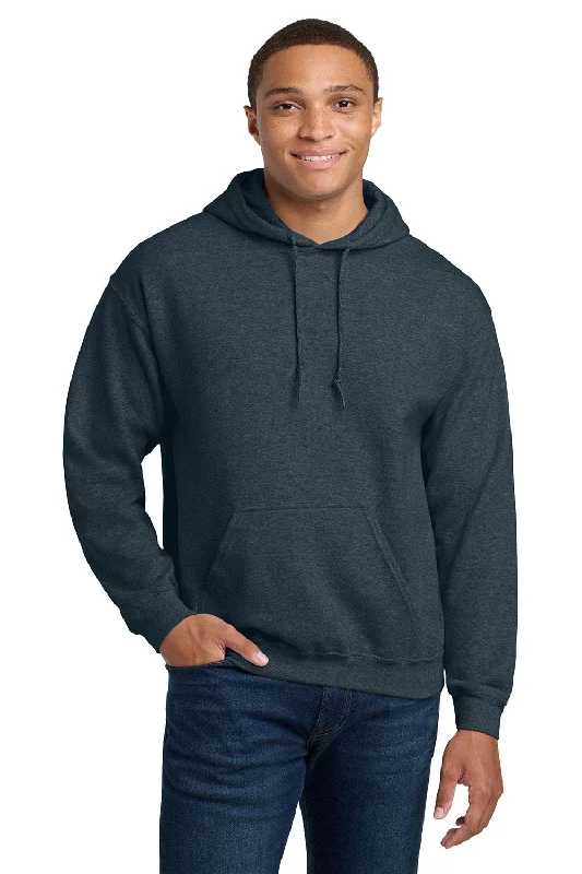 Gildan Mens Pill Resistant Hooded Sweatshirt Hoodie w/ Pouch Pocket - Heather Dark Grey