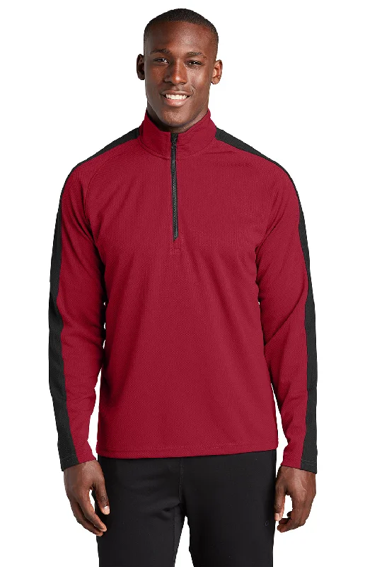 Sport-Tek Mens Sport-Wick Moisture Wicking 1/4 Zip Sweatshirt - Deep Red/Black - Closeout