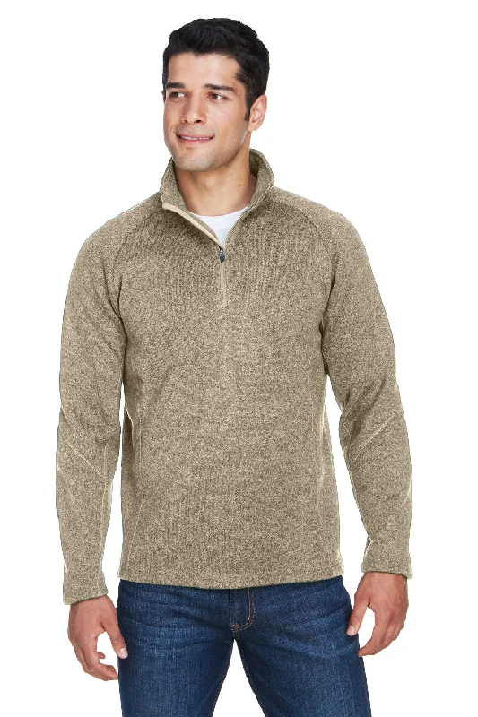 Devon & Jones Mens Bristol Pill Resistant Sweater Fleece 1/4 Zip Sweatshirt - Heather Khaki Brown