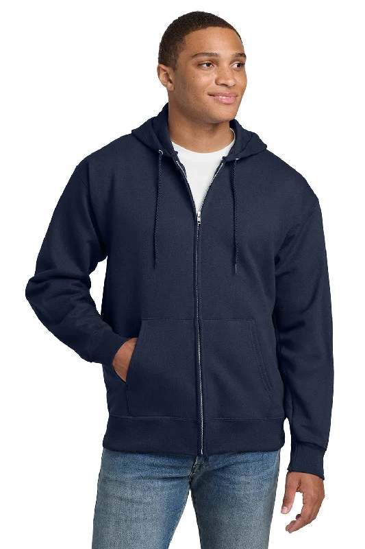 Hanes Mens Ultimate Cotton PrintPro XP Pill Resistant Full Zip Hooded Sweatshirt Hoodie w/ Pockets - Navy Blue