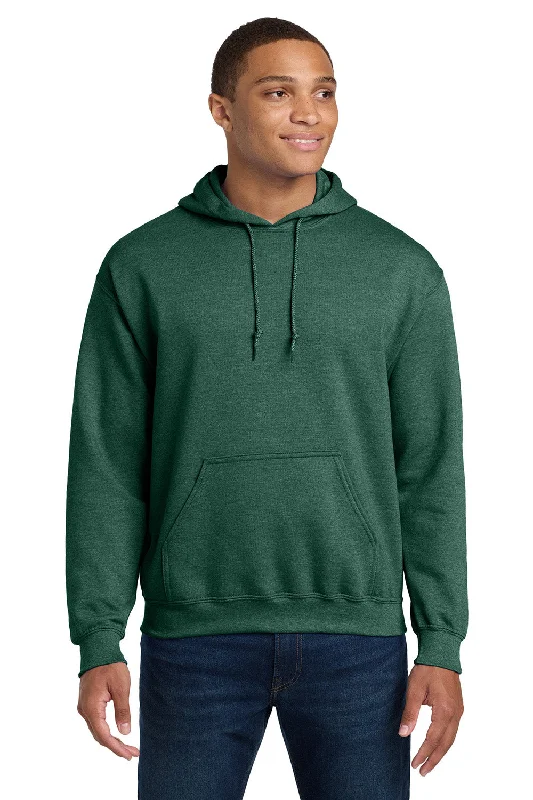 Gildan Mens Pill Resistant Hooded Sweatshirt Hoodie w/ Pouch Pocket - Heather Dark Green