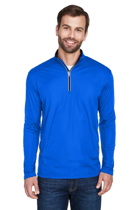 UltraClub Mens Cool & Dry Moisture Wicking 1/4 Zip Sweatshirt w/ Pocket - Kyanos Blue