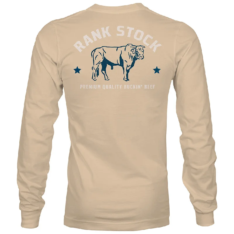 "Charbray" Long Sleeve T-shirt Tan w/Navy & White Logo