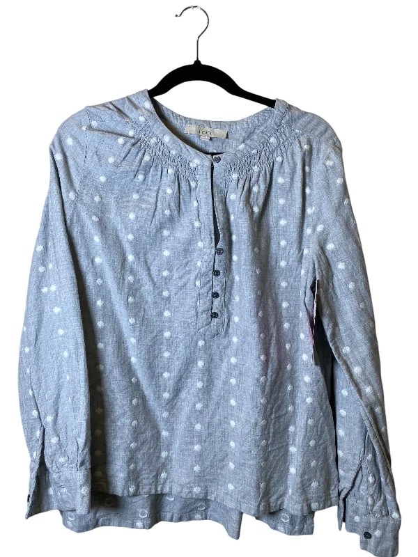 Top Long Sleeve By Loft In Grey & White, Size: L