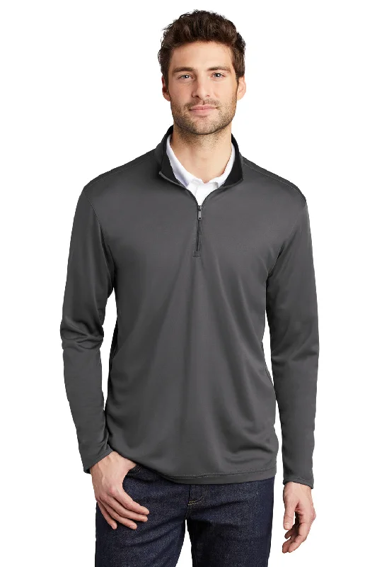 Port Authority Mens Silk Touch Performance Moisture Wicking 1/4 Zip Sweatshirt - Steel Grey/Black