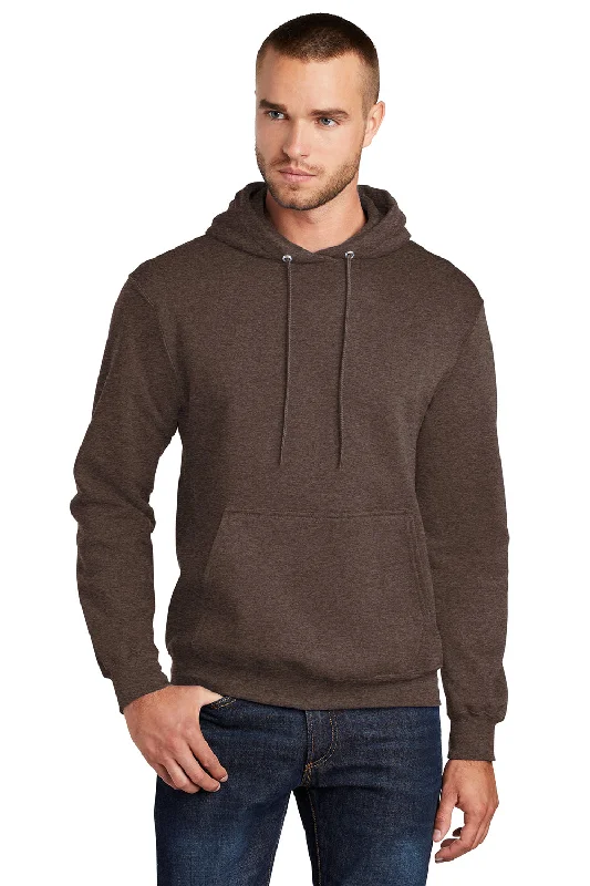 Port & Company Mens Core Pill Resistant Fleece Hooded Sweatshirt Hoodie w/ Pouch Pocket - Heather Dark Chocolate Brown