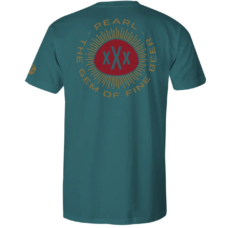 "Pearl" Teal Heather w/Red & Mustard T-shirt