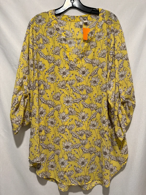 Top 3/4 Sleeve By Cato In Yellow, Size: 3x