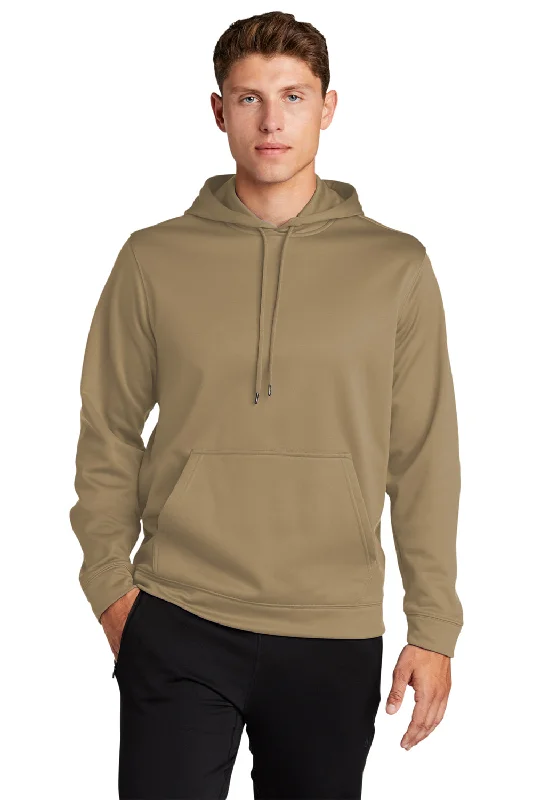 Sport-Tek Mens Sport-Wick Moisture Wicking Fleece Hooded Sweatshirt Hoodie w/ Pouch Pocket - Coyote Brown