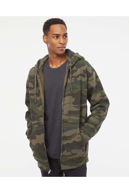 Independent Trading Co. Mens Full Zip Hooded Sweatshirt Hoodie w/ Pockets - Forest Green Camo