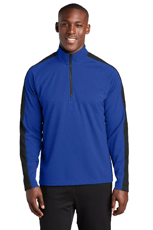 Sport-Tek Mens Sport-Wick Moisture Wicking 1/4 Zip Sweatshirt - True Royal Blue/Black - Closeout