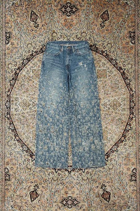 Stunning Fashion SUGARHILL CRASHED MODERN DENIM WIDE TROUSERS (FADED INDIGO)