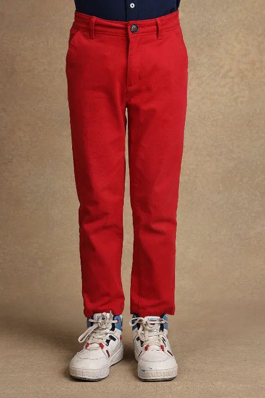 One Friday Kids Boys Red Solid Trouser