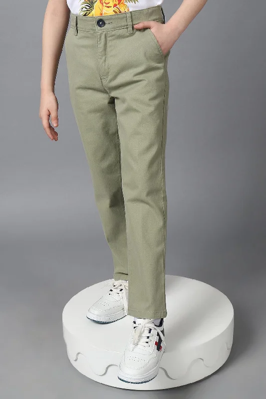 One Friday Kids Boys 100% Cotton Green Chinos With Pockets