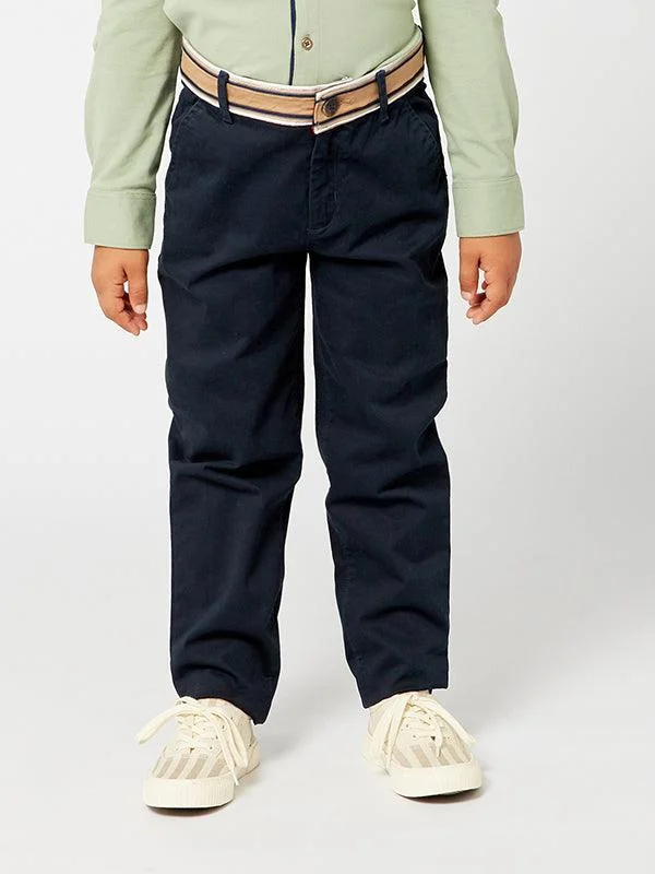 One Friday Classic Navy Blue Pants with Belt style waistband