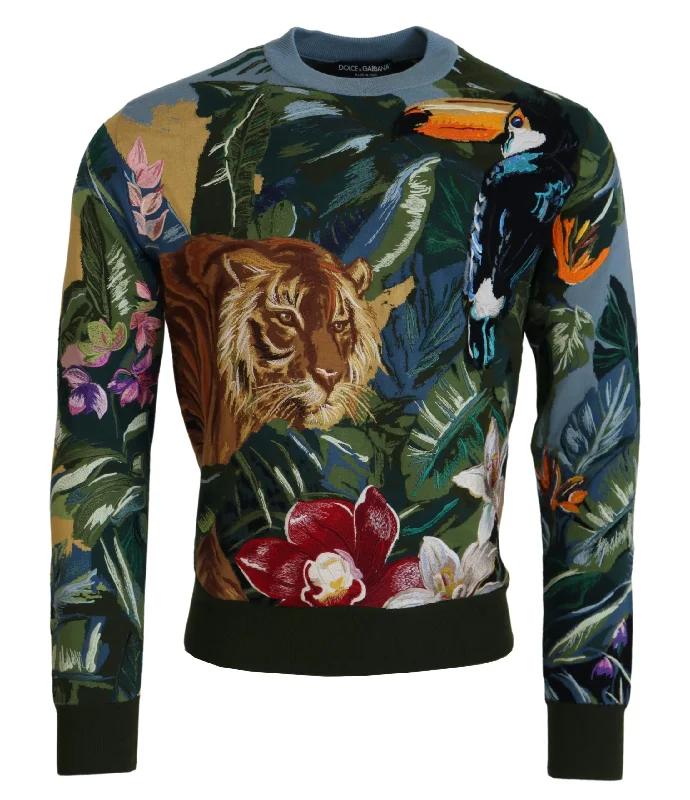 Dolce & Gabbana Jungle Embroide Wool-Silk Men's Sweater