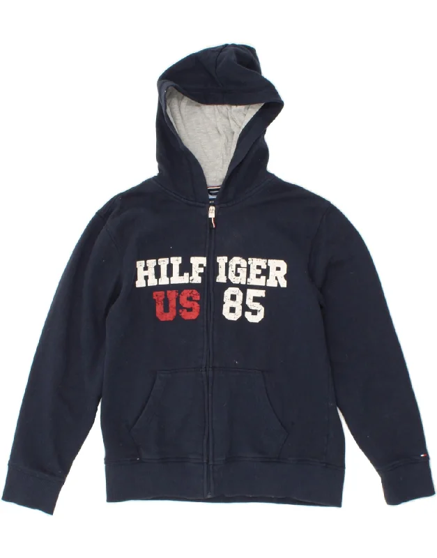 Soft Knitwear TOMMY HILFIGER Boys Graphic Zip Hoodie Sweater 15-16 Years Large Navy Blue