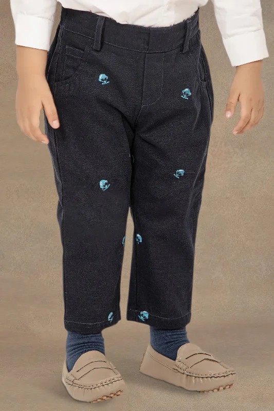 One Friday Baby Boys Blue Embroidered Trouser