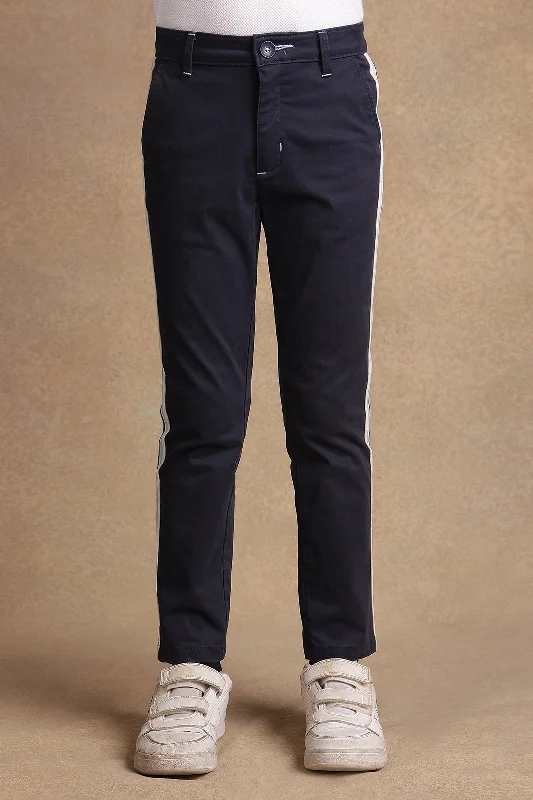 One Friday Boys Navy Blue Slim fit Cotton Casual Trouser