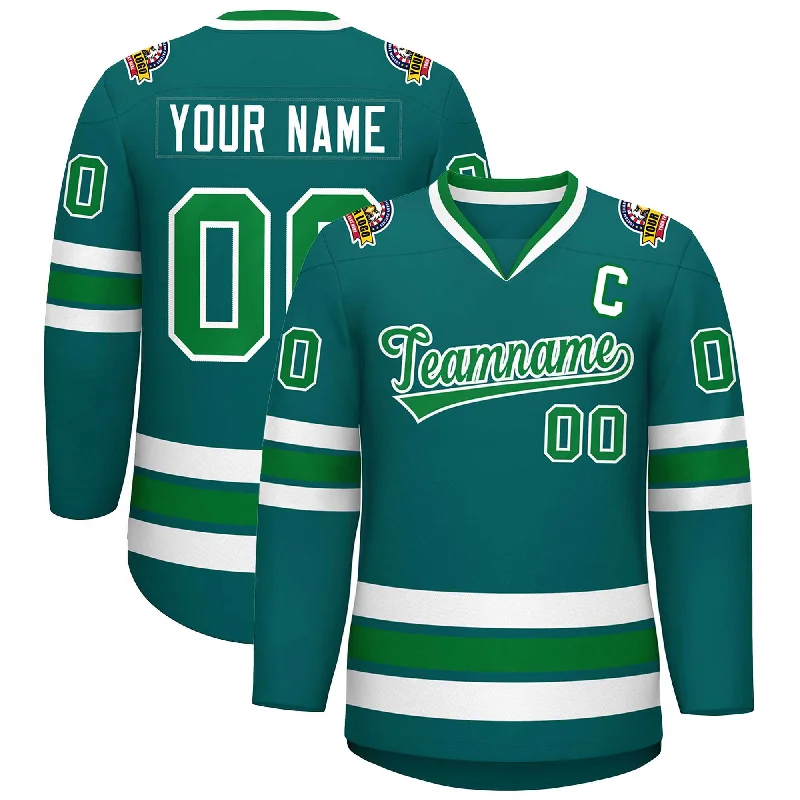 Custom Aqua Kelly Green-White Classic Style Hockey Jersey