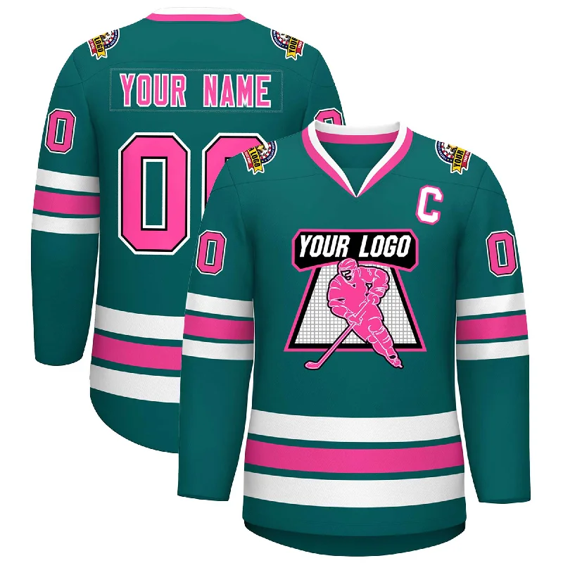 Custom Aqua Pink Black-White Classic Style Hockey Jersey