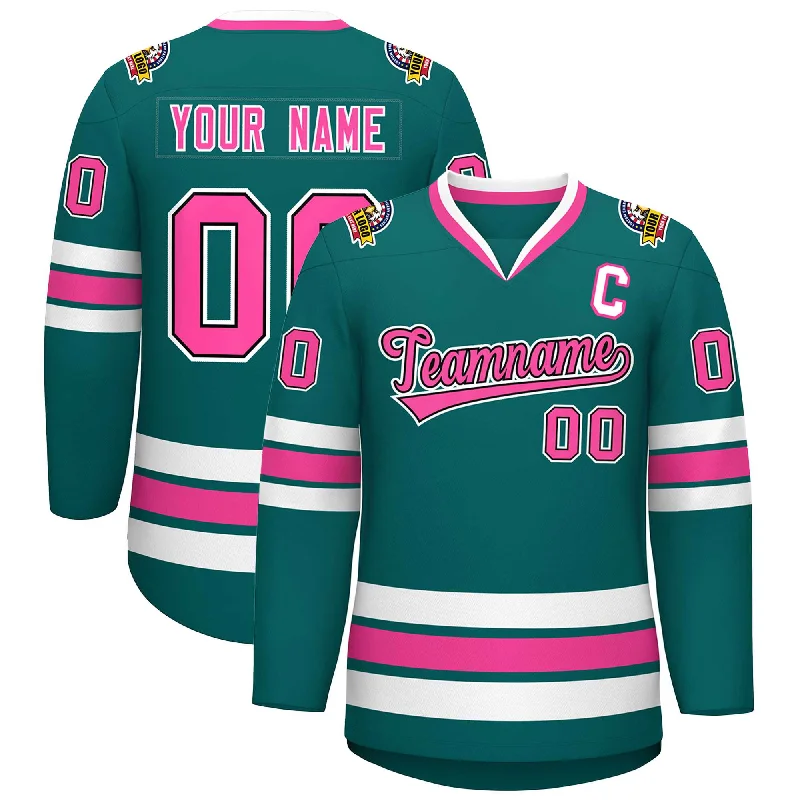 Custom Aqua Pink Black-White Classic Style Hockey Jersey