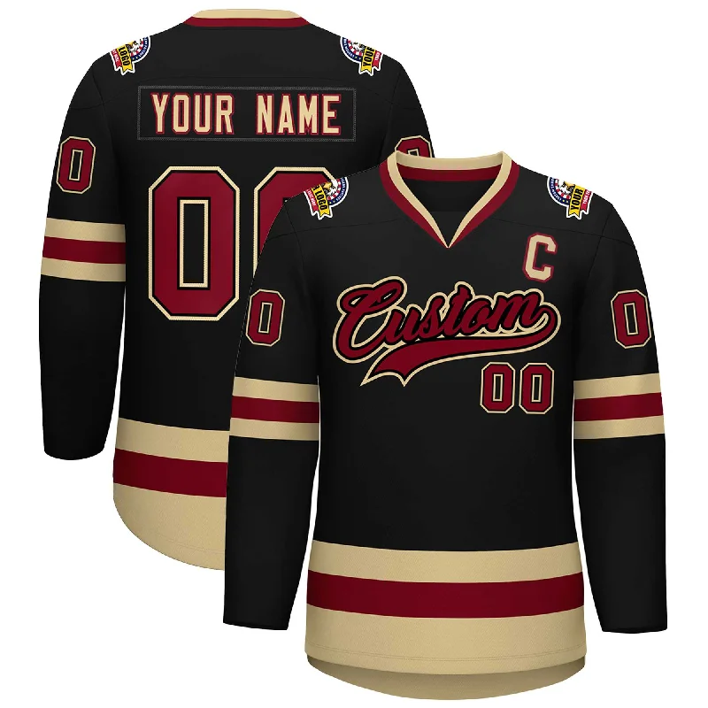 Custom Black Crimson-Black Classic Style Hockey Jersey