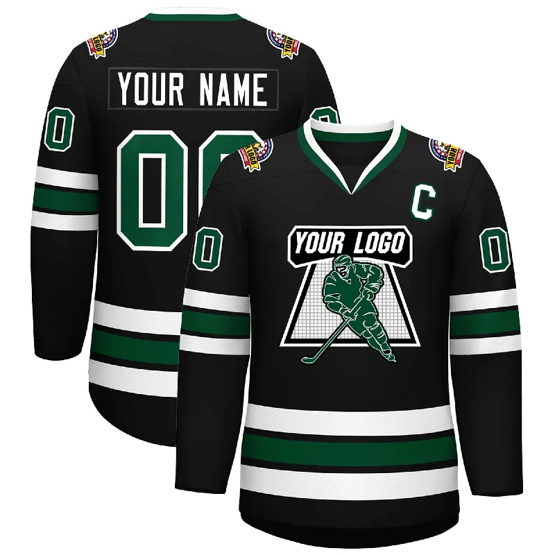 Custom Black Green-White Classic Style Hockey Jersey